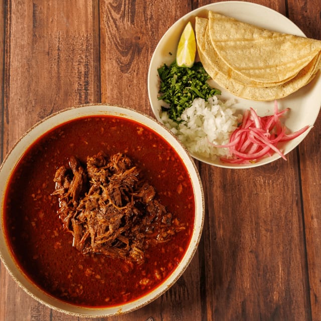 Birria Consomé with meat.