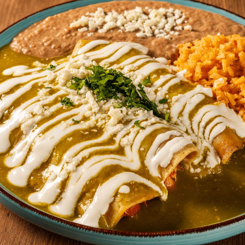 3 Green Enchiladas Plate.