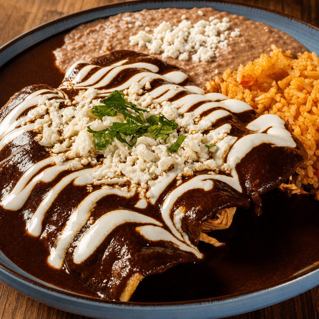 3 Mole Enchiladas Plate.